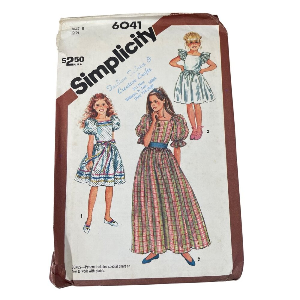 80s Simplicity 6041 Sewing Pattern Size 8 Girls Pullover Dress Two Lengths UNCUT